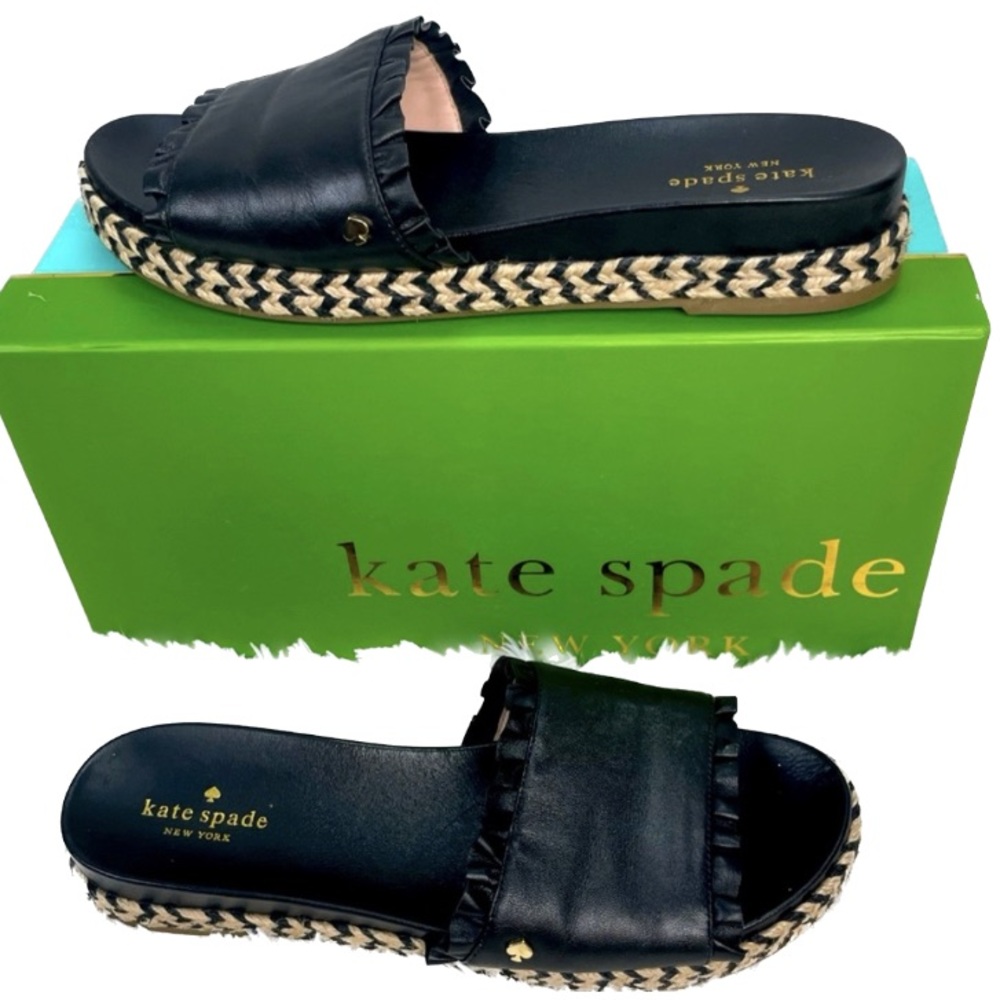 SOLD🎈🎈 Kate Spade Like New Black Flat  Espadrille Slides Sz 8.5 M41